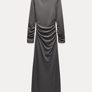 Zara Gray Mock Neck Long Sleeve Gown